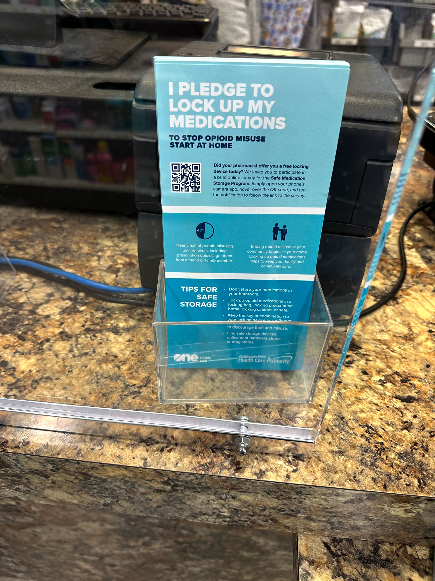 WSHA brochure on a pharmacy counter.