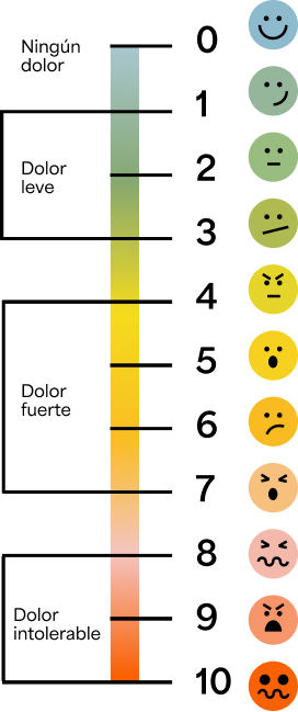Illustrative scale to demonstrate pain levels, ranging from 1-10.