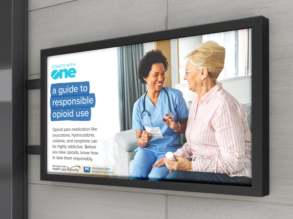 Mockup of digital signage slides for WSHA toolkit.