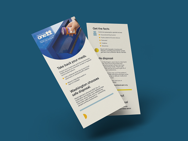 A mockup of the Rack card for the Safe disposal toolkit.