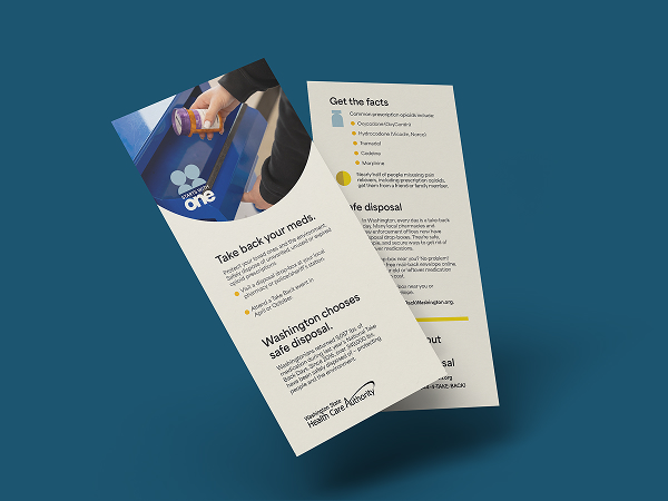 A mockup of the rack card for the Safe disposal toolkit.